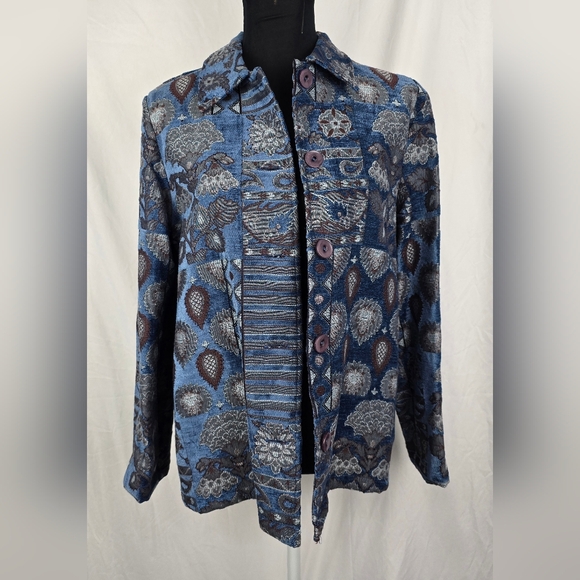 Sag Harbor Multi Print Button-Up Tapestry Jacquard Grunge Women's Jacket sz 8 - Picture 1 of 7